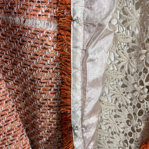 Ryu NWT Tweed Crochet Jacket Orange Cream Soze Medium Boho Classy Professional - Picture 9 of 10